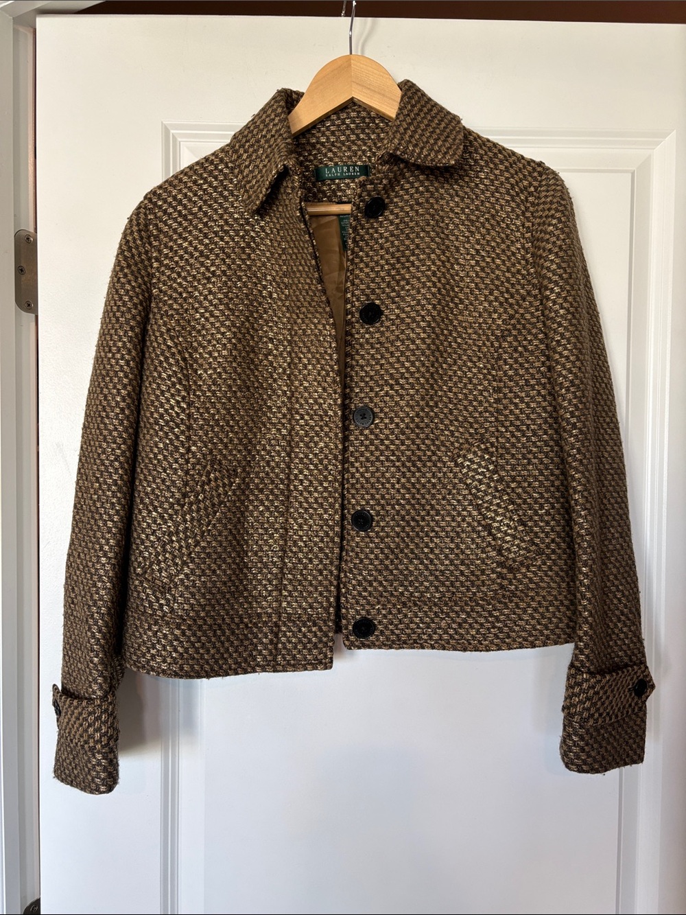Lauren Ralph Lauren Brown Tweed Cropped Button Jacket